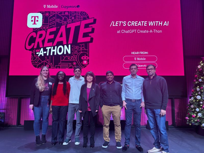 Group on stage at a T-Mobile Create-A-Thon